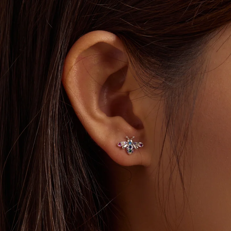 (image for) Pandora Style Colorful Bee Stud Earrings - BSE559 - View 8