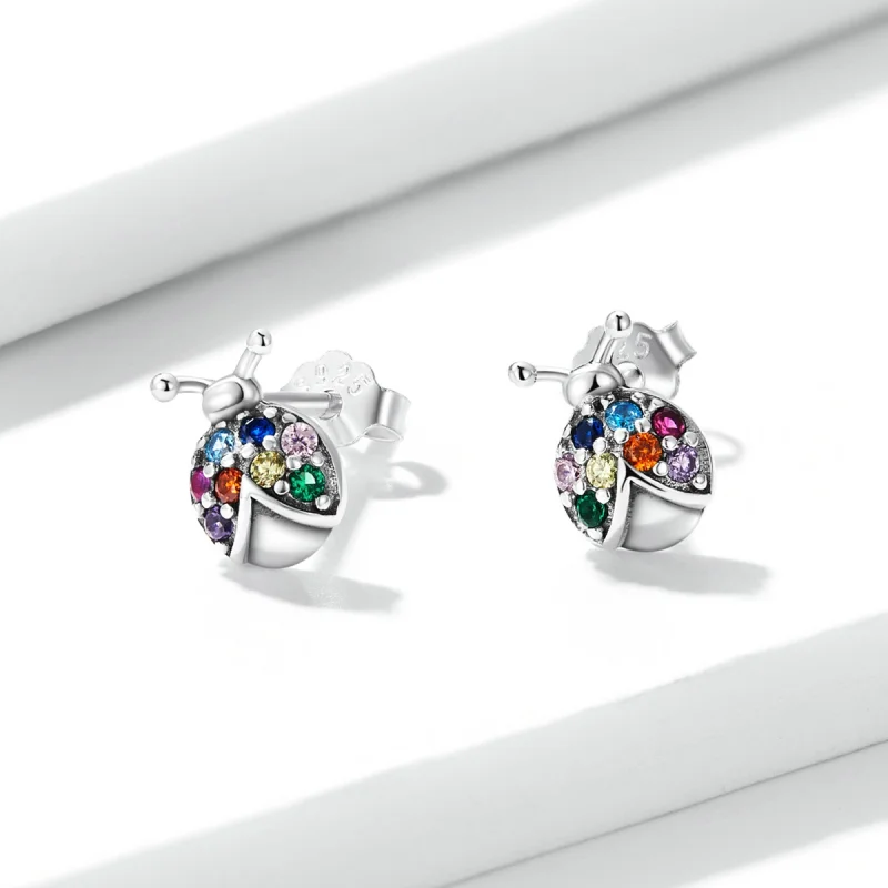 (image for) Pandora Style Colorful Beetle Stud Earrings - BSE560 - View 2