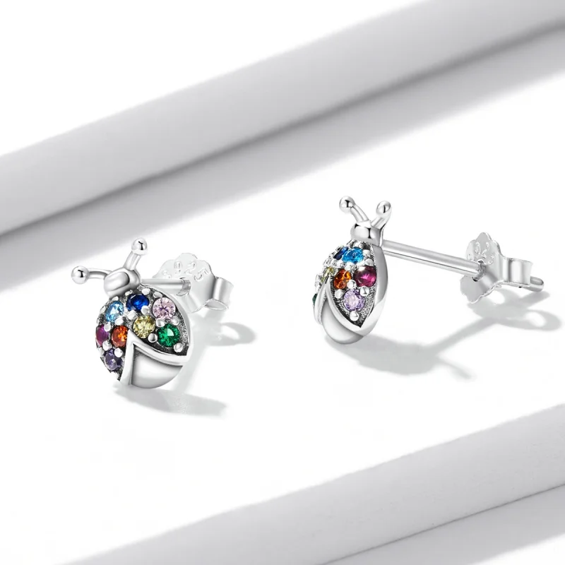 (image for) Pandora Style Colorful Beetle Stud Earrings - BSE560 - View 3