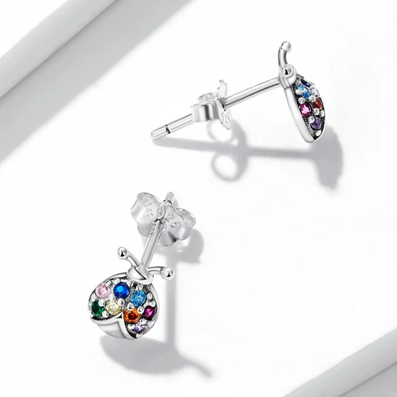 (image for) Pandora Style Colorful Beetle Stud Earrings - BSE560 - View 4