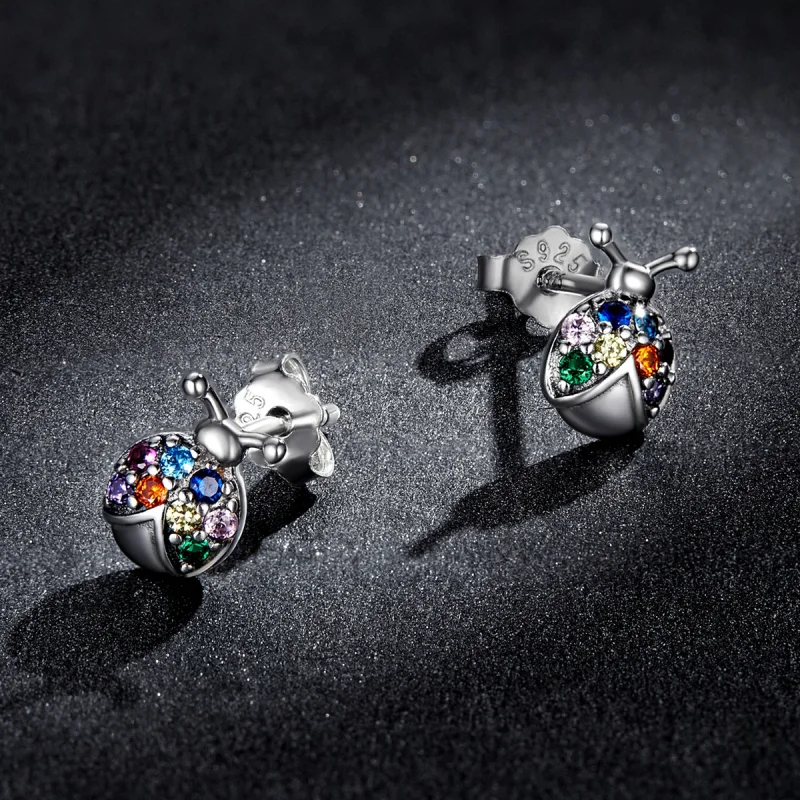 (image for) Pandora Style Colorful Beetle Stud Earrings - BSE560 - View 5
