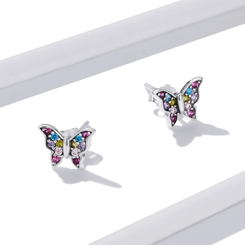 (image for) Pandora Style Colorful Butterfly Stud Earrings - BSE514 - View 4