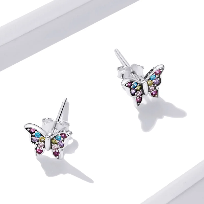 (image for) Pandora Style Colorful Butterfly Stud Earrings - BSE514 - View 5
