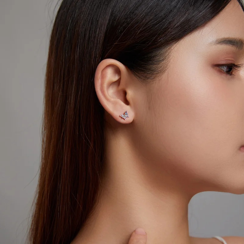 (image for) Pandora Style Colorful Butterfly Stud Earrings - BSE514 - View 9