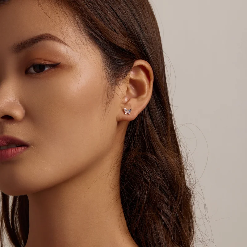 (image for) Pandora Style Colorful Butterfly Stud Earrings - BSE514 - View 10