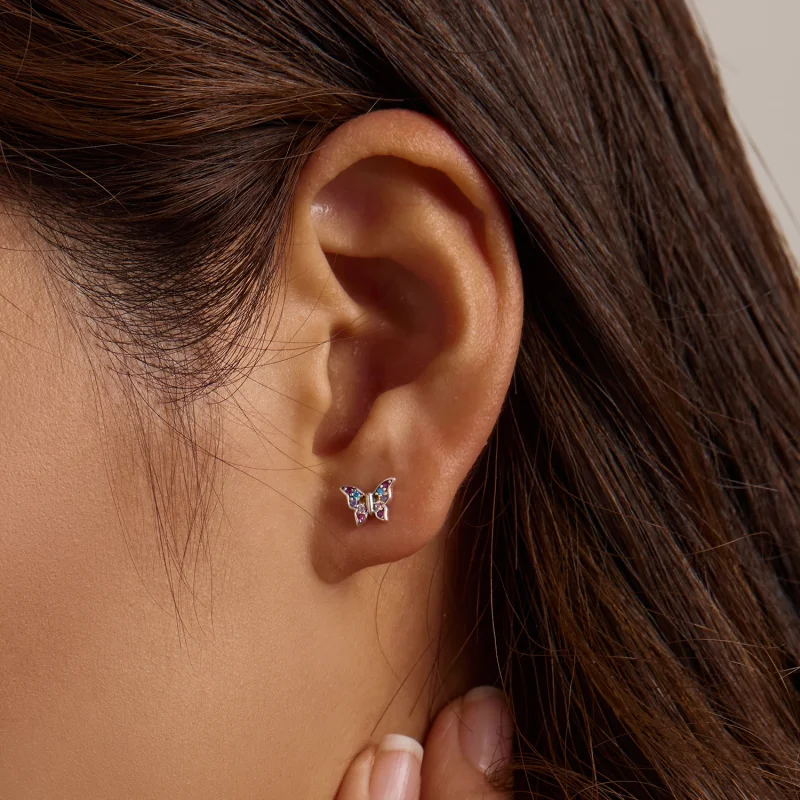 (image for) Pandora Style Colorful Butterfly Stud Earrings - BSE514 - View 11