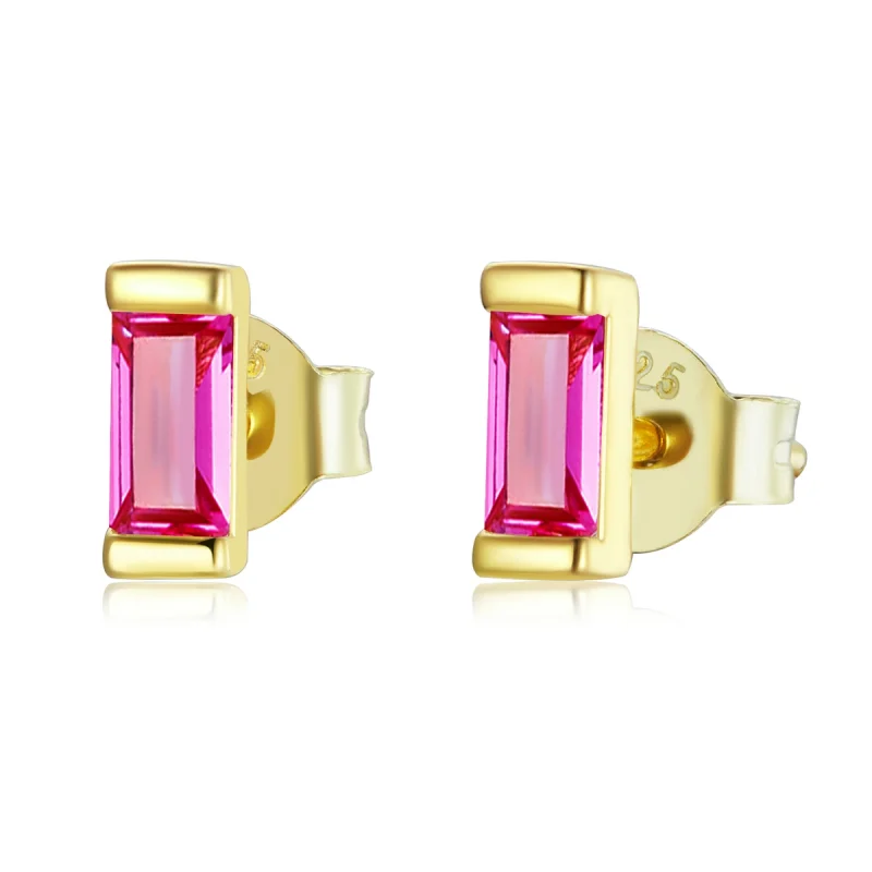 (image for) Pandora Style Colorful Cubic Zirconium - Pink Stud Earrings - SCE1241-OR - Product Image