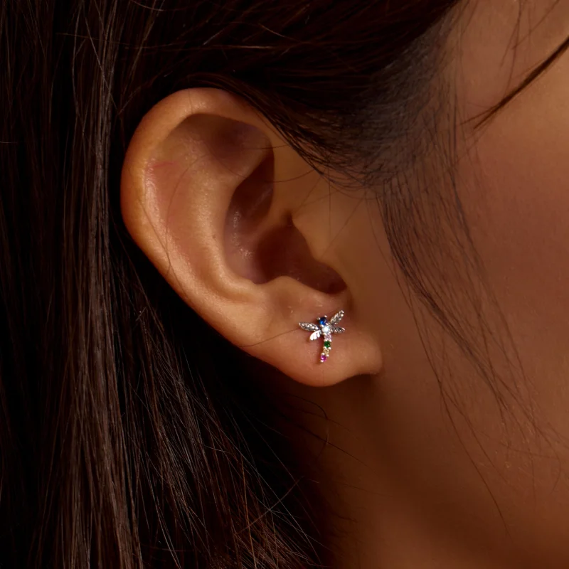 (image for) Pandora Style Colorful Dragonfly Stud Earrings - BSE515 - View 3