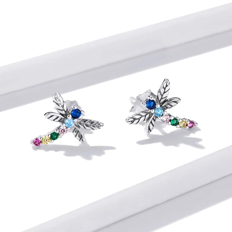 (image for) Pandora Style Colorful Dragonfly Stud Earrings - BSE515 - View 4
