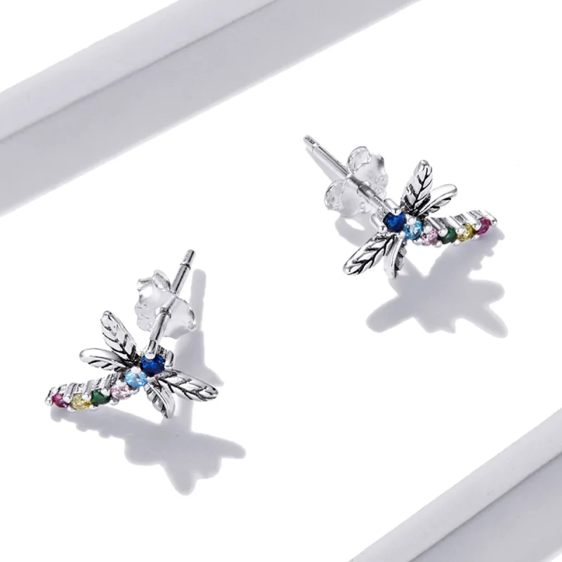 (image for) Pandora Style Colorful Dragonfly Stud Earrings - BSE515 - View 5