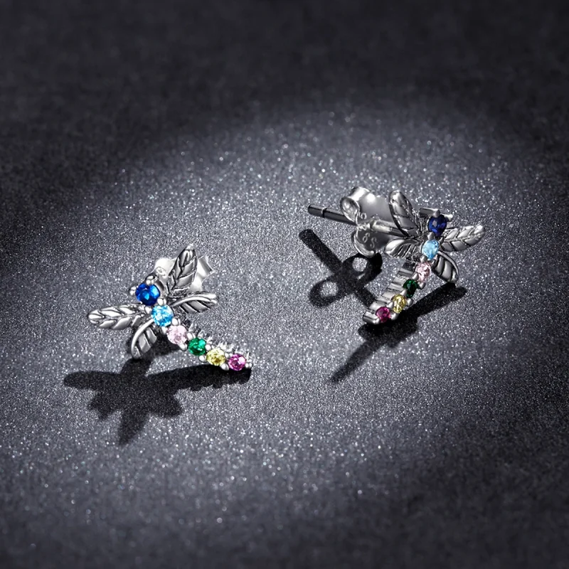 (image for) Pandora Style Colorful Dragonfly Stud Earrings - BSE515 - View 6
