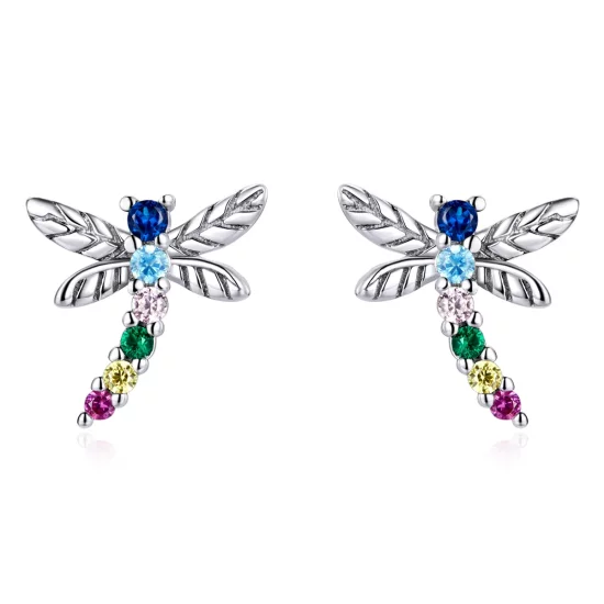 Pandora Style Colorful Dragonfly Stud Earrings - BSE515