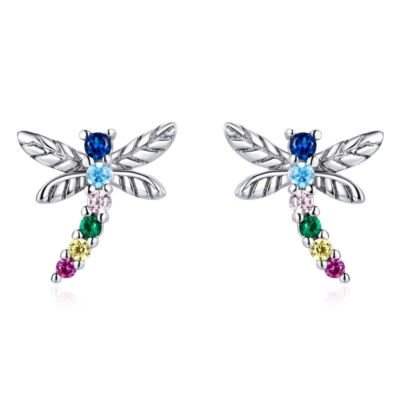 (image for) Pandora Style Colorful Dragonfly Stud Earrings - BSE515 - Product Image