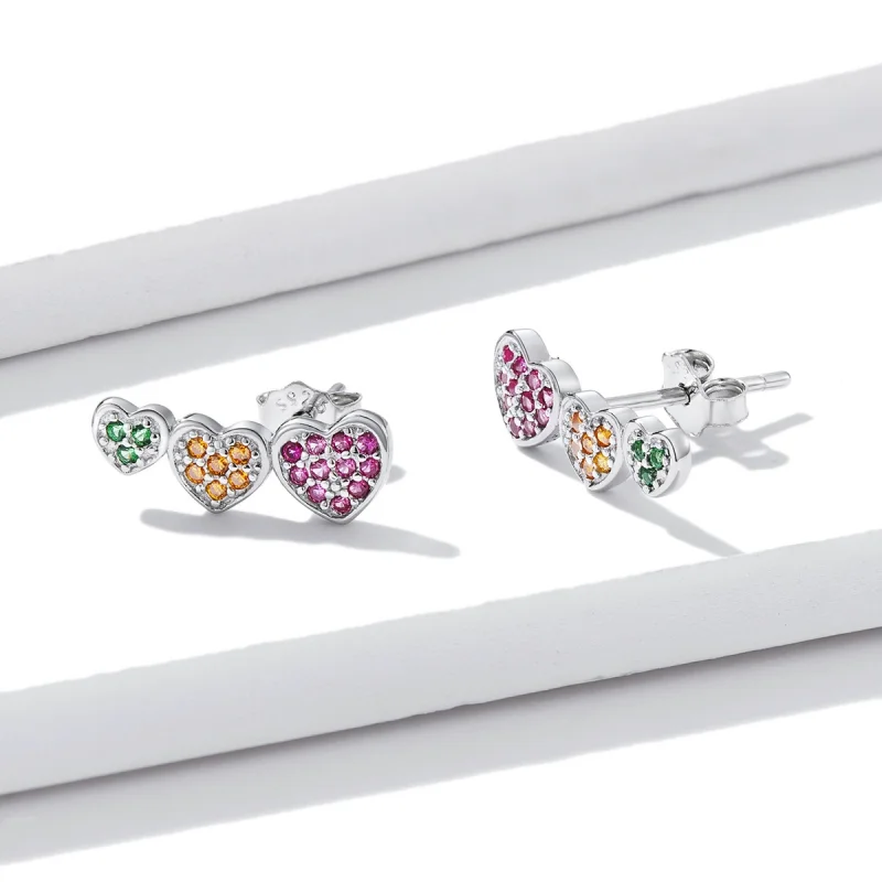 (image for) Pandora Style Colorful Hearts Stud Earrings - BSE588 - View 2