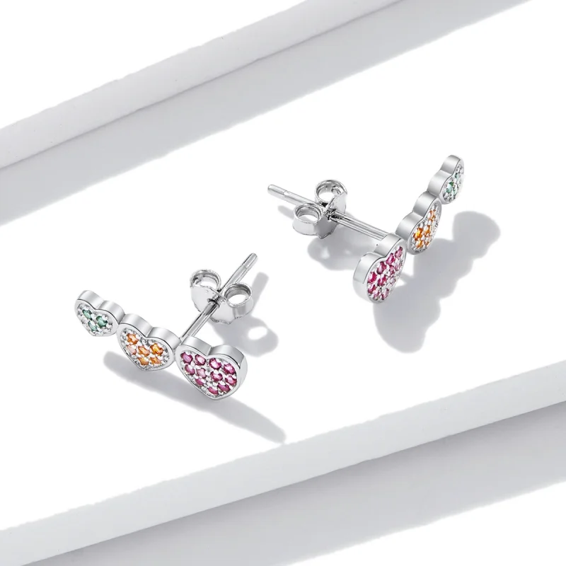 (image for) Pandora Style Colorful Hearts Stud Earrings - BSE588 - View 3