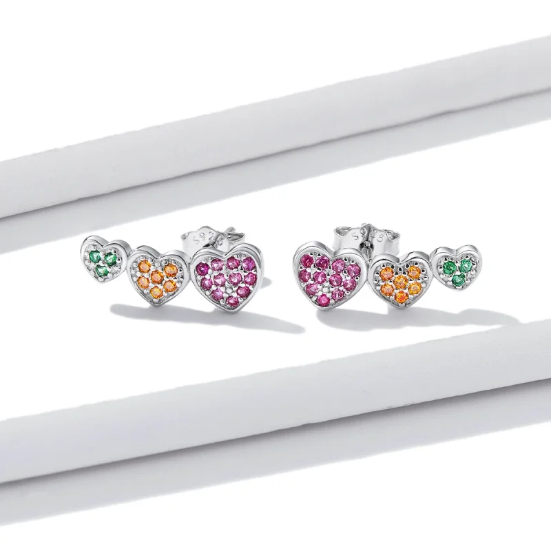 (image for) Pandora Style Colorful Hearts Stud Earrings - BSE588 - View 4