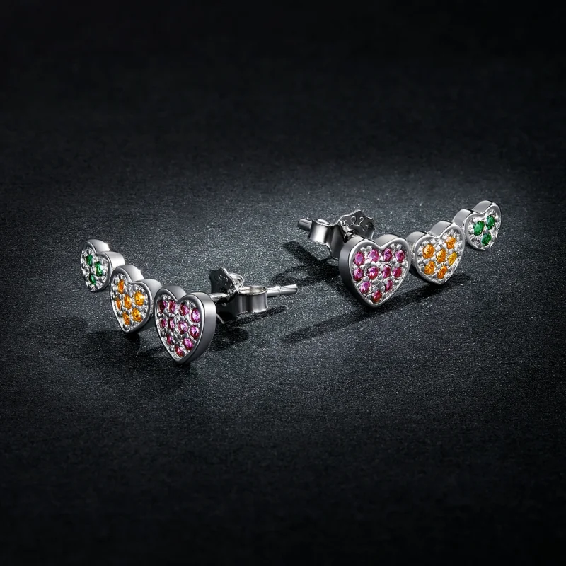 (image for) Pandora Style Colorful Hearts Stud Earrings - BSE588 - View 5
