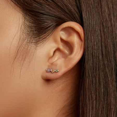 Pandora Style Colorful Hearts Stud Earrings - BSE588
