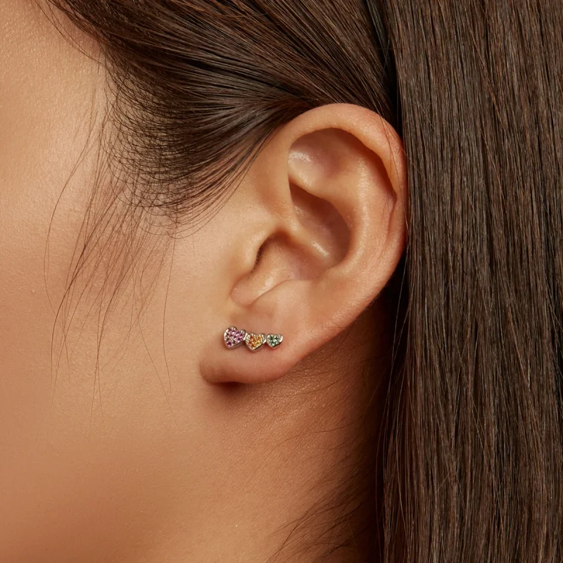 (image for) Pandora Style Colorful Hearts Stud Earrings - BSE588 - View 7