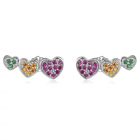 Pandora Style Colorful Hearts Stud Earrings - BSE588