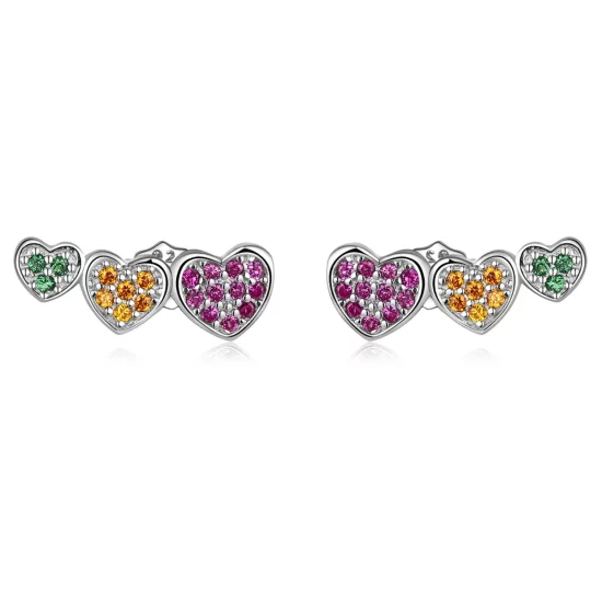 Pandora Style Colorful Hearts Stud Earrings - BSE588