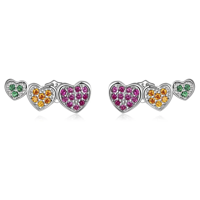 (image for) Pandora Style Colorful Hearts Stud Earrings - BSE588 - Product Image