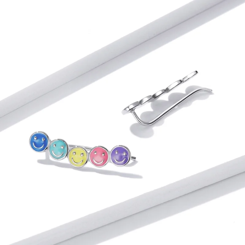 (image for) Pandora Style Colorful Smiley Face Stud Earrings - BSE553 - View 3