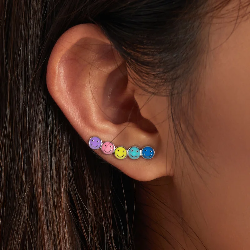 (image for) Pandora Style Colorful Smiley Face Stud Earrings - BSE553 - View 8