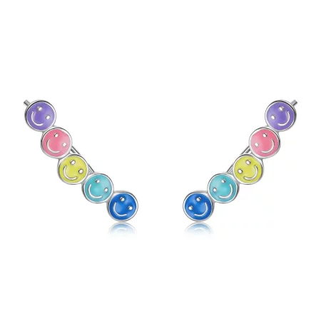 Pandora Style Colorful Smiley Face Stud Earrings - BSE553