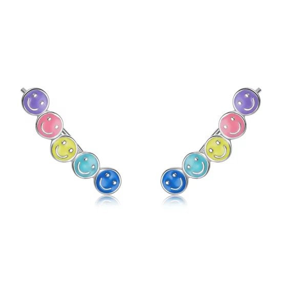 Pandora Style Colorful Smiley Face Stud Earrings - BSE553