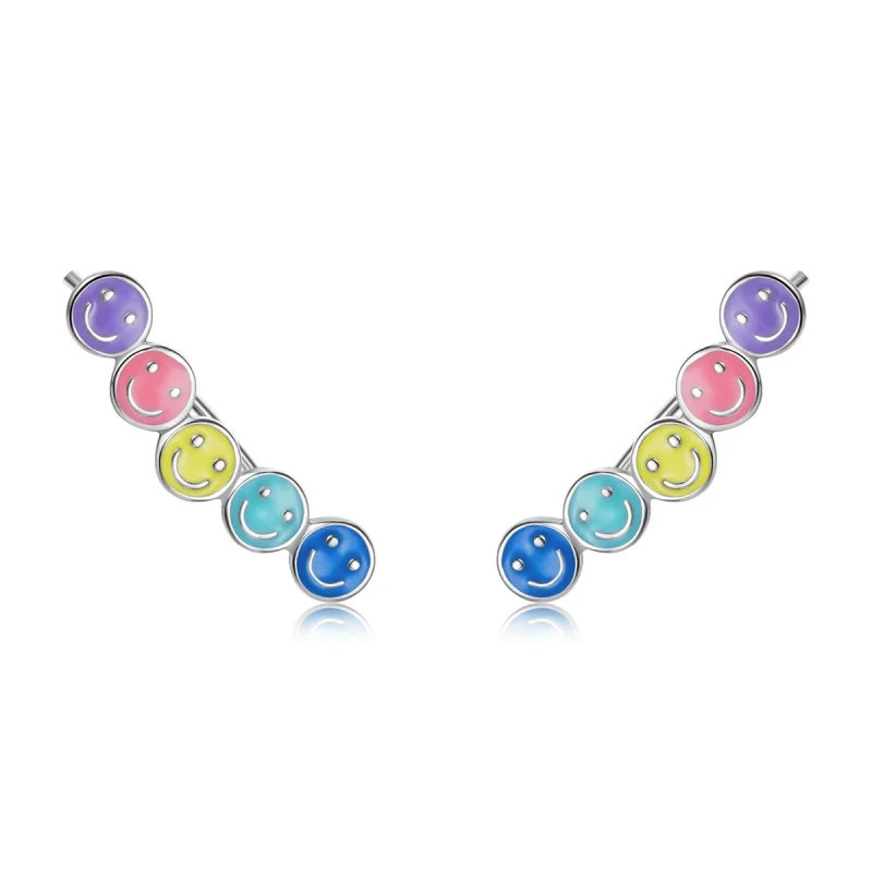 (image for) Pandora Style Colorful Smiley Face Stud Earrings - BSE553 - Product Image
