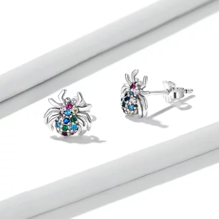 Pandora Style Colorful Spider Stud Earrings - BSE561