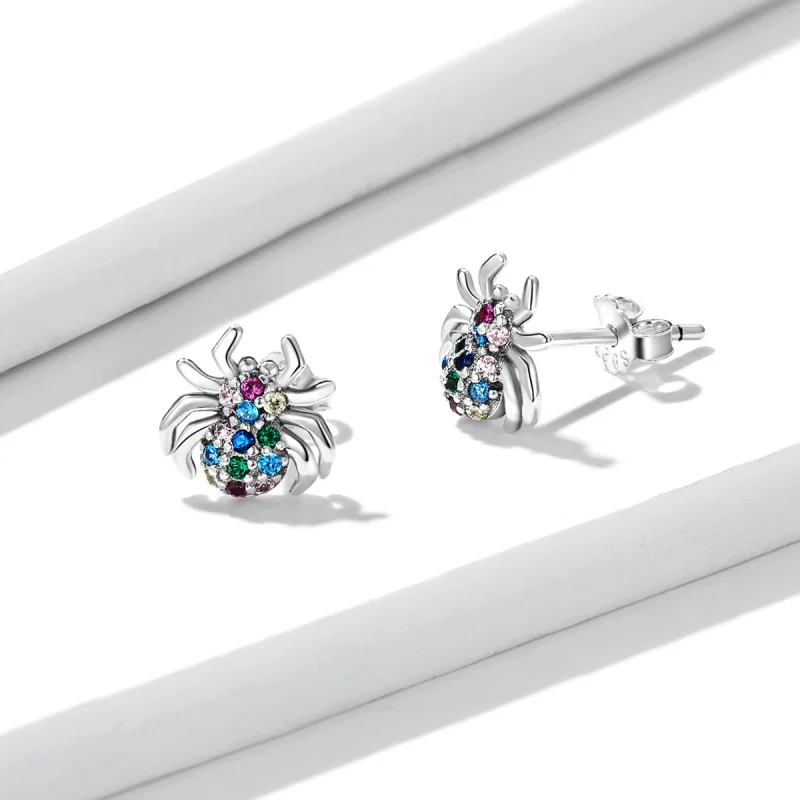 (image for) Pandora Style Colorful Spider Stud Earrings - BSE561 - View 3