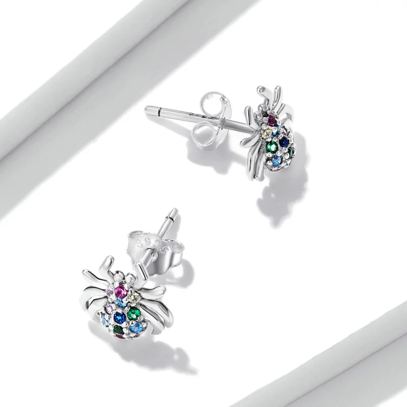 (image for) Pandora Style Colorful Spider Stud Earrings - BSE561 - View 4