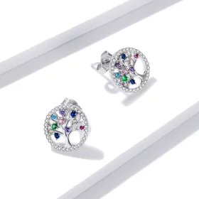 Pandora Style Colorful Tree of Life Stud Earrings - BSE497 Pandora Style Colorful Tree of Life Stud Earrings - BSE497