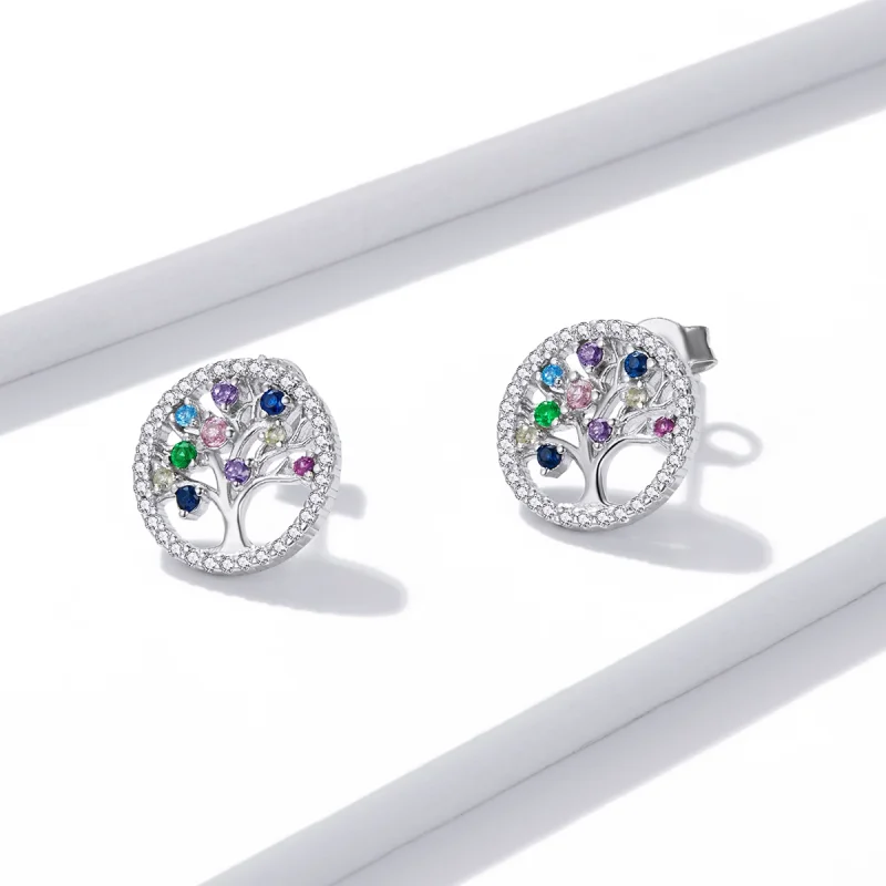 (image for) Pandora Style Colorful Tree of Life Stud Earrings - BSE497 - View 4