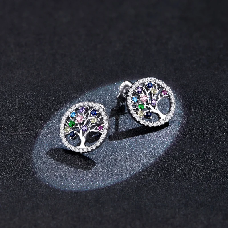 (image for) Pandora Style Colorful Tree of Life Stud Earrings - BSE497 - View 5