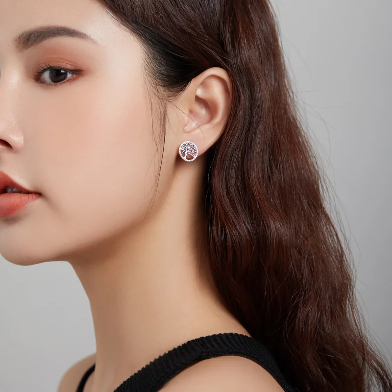 (image for) Pandora Style Colorful Tree of Life Stud Earrings - BSE497 - View 7