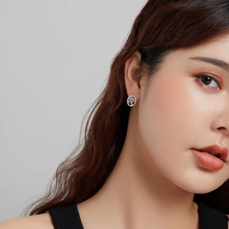 (image for) Pandora Style Colorful Tree of Life Stud Earrings - BSE497 - View 8