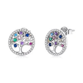 Pandora Style Colorful Tree of Life Stud Earrings - BSE497 Pandora Style Colorful Tree of Life Stud Earrings - BSE497