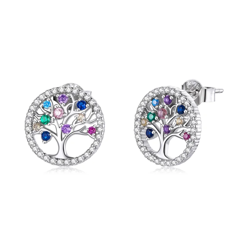 (image for) Pandora Style Colorful Tree of Life Stud Earrings - BSE497 - Product Image