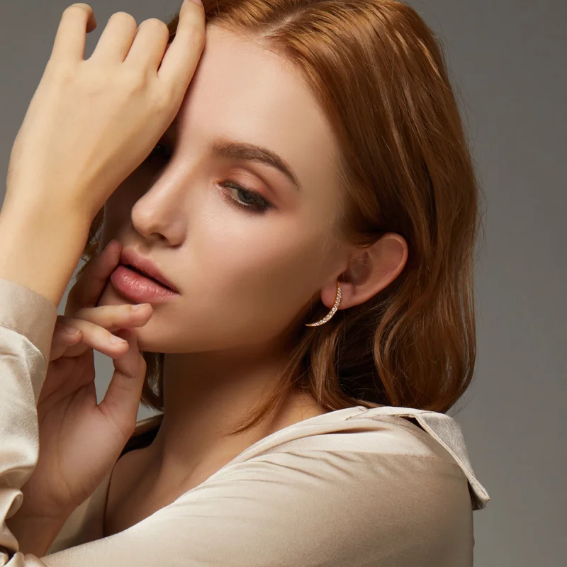 (image for) Pandora Style Crescent Moon Stud Earrings - BSE314 - View 6