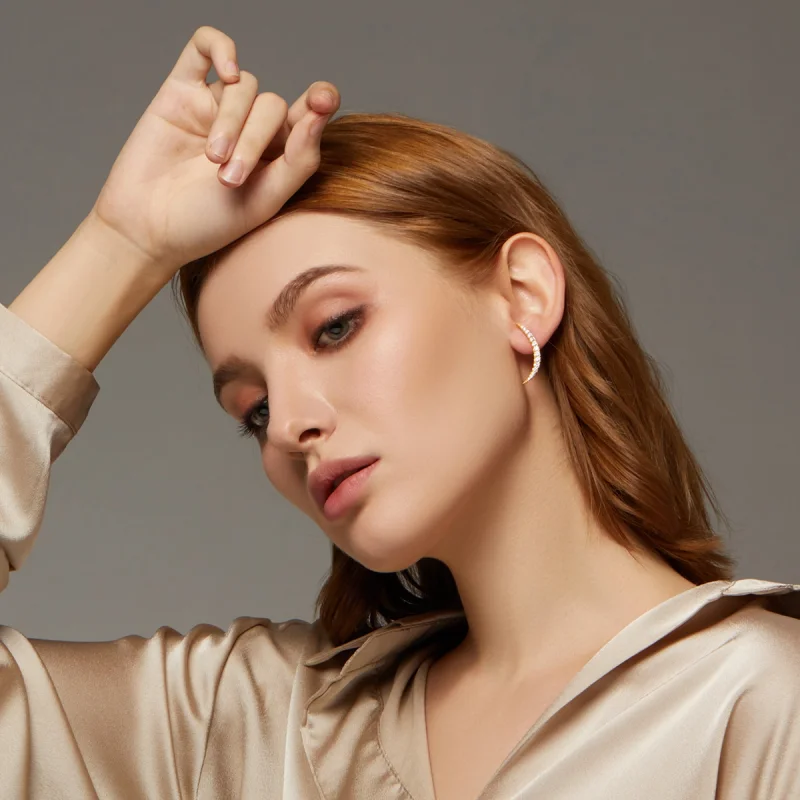 (image for) Pandora Style Crescent Moon Stud Earrings - BSE314 - View 7