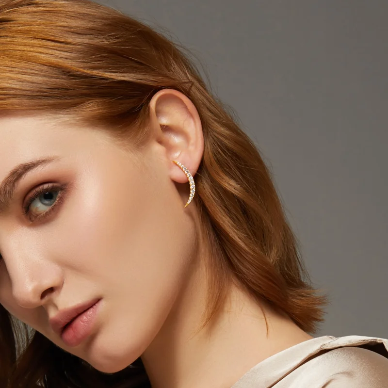 (image for) Pandora Style Crescent Moon Stud Earrings - BSE314 - View 8