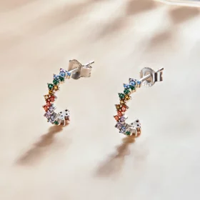 Pandora Style Curved Color Zirconium Stud Earrings - SCE1272 Pandora Style Curved Color Zirconium Stud Earrings - SCE1272