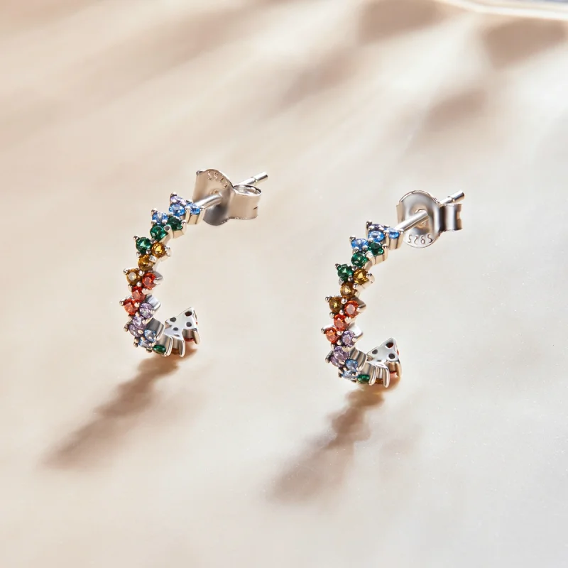 (image for) Pandora Style Curved Color Zirconium Stud Earrings - SCE1272 - View 2