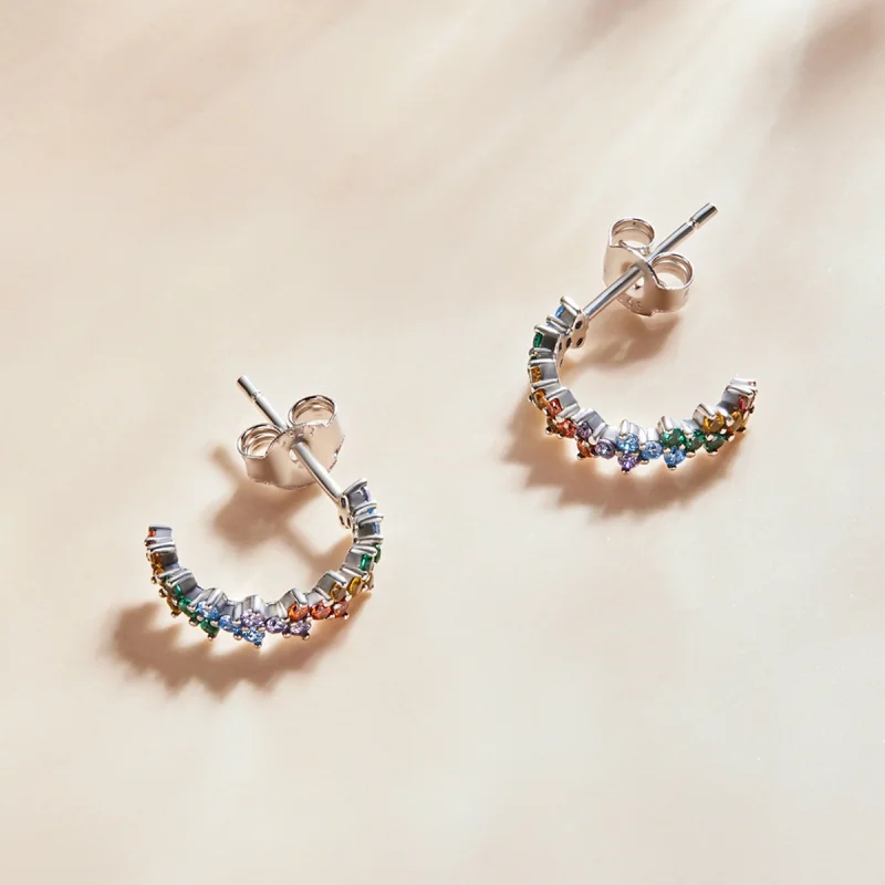 (image for) Pandora Style Curved Color Zirconium Stud Earrings - SCE1272 - View 4