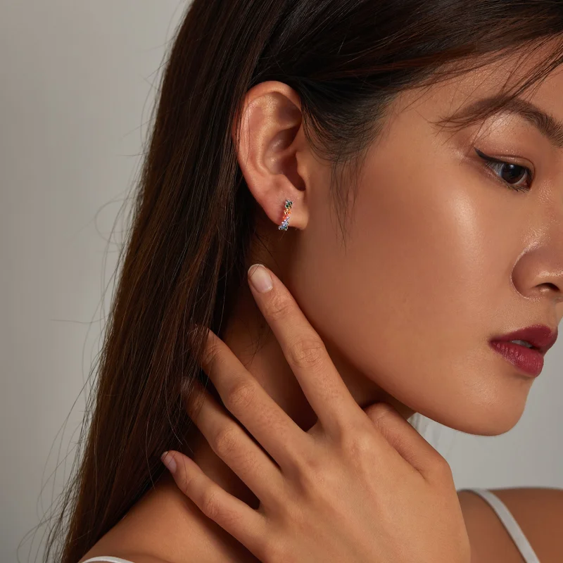 (image for) Pandora Style Curved Color Zirconium Stud Earrings - SCE1272 - View 7