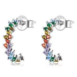 Pandora Style Curved Color Zirconium Stud Earrings - SCE1272 (image for) Pandora Style Curved Color Zirconium Stud Earrings - SCE1272