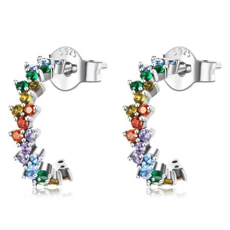 Pandora Style Curved Color Zirconium Stud Earrings - SCE1272 Pandora Style Curved Color Zirconium Stud Earrings - SCE1272